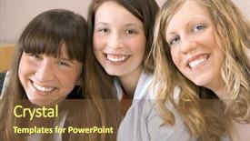  Presentation with women - PPT theme with happy three young women smiling background and a tawny brown colored foreground