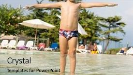  Presentation with summer time - Audience pleasing slide deck consisting of happy time for kids of fun and enjoyment on summer swimming pool backdrop and a coral colored foreground