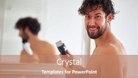  Presentation with shaving - Audience pleasing slide deck consisting of happy-topless-man-shaving backdrop and a coral colored foreground