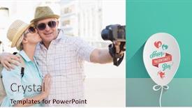  Presentation with valentines - Slides featuring happy tourist couple taking a selfie in the city against valentines day greeting background and a lemonade colored foreground