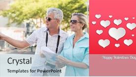  Presentation with city map - Colorful theme enhanced with happy tourist couple using map in the city against happy valentines day backdrop and a light blue colored foreground