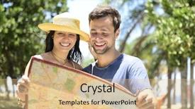  Presentation with map - Theme having happy tourist couple with map background and a lemonade colored foreground