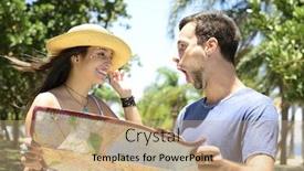  Presentation with map - Presentation with happy-tourist-couple-with-map background and a coral colored foreground