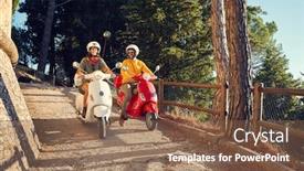  Presentation with tourists - Beautiful theme featuring happy-tourists-man-and-girl backdrop and a violet colored foreground