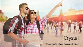  Presentation with city street - Slides with happy-tourists-on-street background and a lemonade colored foreground