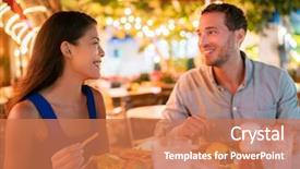  Presentation with young happy couple - Colorful PPT theme enhanced with happy tourists on summer vacation backdrop and a coral colored foreground