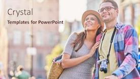  Presentation with tourists - PPT layouts consisting of happy-tourists-sightseeing-during-summer background and a lemonade colored foreground