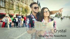  Presentation with city map - Slide deck consisting of happy-tourists-with-map background and a light gray colored foreground