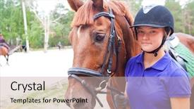  Presentation with portrait of a horse - Theme enhanced with happy trail ranch - portrait of young horsewoman background and a mint green colored foreground