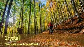  Presentation with biking - Audience pleasing PPT theme consisting of happy trails - cycling mountain biking woman backdrop and a tawny brown colored foreground