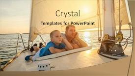  Presentation with moving sea - Colorful slide deck enhanced with happy-traveler-father-and-son backdrop and a blonde colored foreground