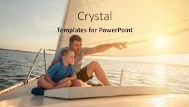  Presentation with moving sea - Presentation having happy-traveler-father-and-son background and a blonde colored foreground