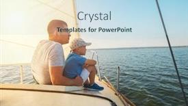  Presentation with moving sea - Amazing theme having happy-traveler-father-and-son backdrop and a sky blue colored foreground