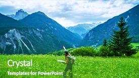  Presentation with journey - Cool new PPT layouts with happy traveler in the mountains backdrop and a  colored foreground