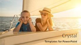  Presentation with yachting - PPT theme consisting of happy-traveler-mother-and-son background and a yellow colored foreground