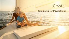  Presentation with moving sea - Beautiful slide deck featuring happy-traveler-mother-and-son backdrop and a cream colored foreground