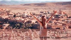  Presentation with ait - PPT theme enhanced with happy-traveler-woman-in-morocco background and a coral colored foreground