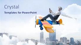  Presentation with vehicle - Beautiful slides featuring virtual gift - happy travelling on toy vehicle backdrop and a sky blue colored foreground