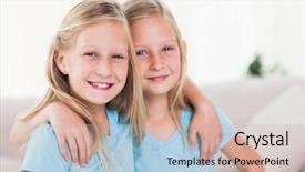  Presentation with living room - Presentation design featuring happy twins embracing each other background and a soft green colored foreground