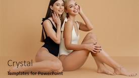  Presentation with women - Slide deck having happy-two-women-wearing-swimsuits background and a coral colored foreground