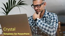  Presentation with smartwatch - Cool new slide set with happy-unshaven-man-wearing-smartwatch backdrop and a tawny brown colored foreground