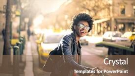  Presentation with urban - Beautiful PPT layouts featuring happy urban girl backdrop and a coral colored foreground