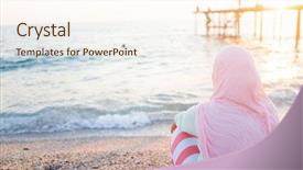  Presentation with middle eastern traditional dishes falafel - PPT layouts consisting of happy vacation on sea beach background and a  colored foreground