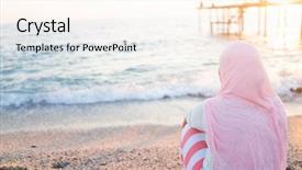  Presentation with eastern - Colorful PPT layouts enhanced with happy vacation on sea beach backdrop and a  colored foreground