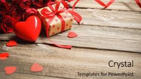  Presentation with red roses rose garden - Colorful PPT layouts enhanced with happy valentines day - bunch of roses backdrop and a coral colored foreground