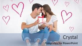  Presentation with romantic gift - Beautiful theme featuring happy valentines day - romantic couple looking face backdrop and a teal colored foreground