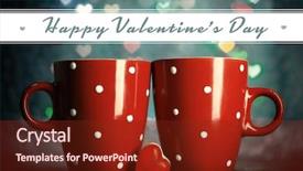  Presentation with light golden lights - Colorful slide set enhanced with happy valentines day - two cups on table backdrop and a tawny brown colored foreground