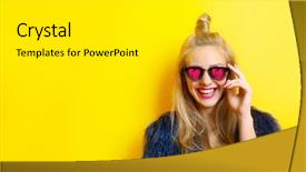  Presentation with young woman wearing boxer gloves - Slide set having happy valentines day - young beautiful woman wearing sunglasses background and a white colored foreground