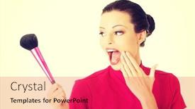  Presentation with artist - PPT theme having happy visage artist holding brushes background and a red colored foreground