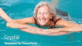  Presentation with swimming pool - Colorful presentation design enhanced with happy-vital-senior-woman backdrop and a teal colored foreground