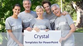  Presentation with volunteer - Colorful theme enhanced with happy volunteer family holding backdrop and a sky blue colored foreground