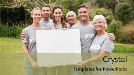  Presentation with family day - Slide deck having happy volunteer family holding background and a yellow colored foreground