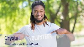  Presentation with volunteer - Amazing theme having volunteerism - happy volunteer in the park backdrop and a sky blue colored foreground