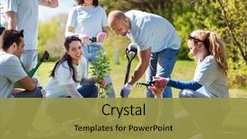  Presentation with tree planting - Theme enhanced with happy volunteers planting tree background and a gold colored foreground