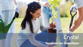  Presentation with tree planting - Theme featuring happy volunteers planting tree background and a ocean colored foreground