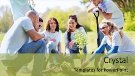  Presentation with tree planting - Cool new PPT theme with happy volunteers planting tree backdrop and a yellow colored foreground