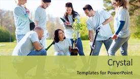  Presentation with tree planting - Slide set featuring happy volunteers planting tree background and a yellow colored foreground