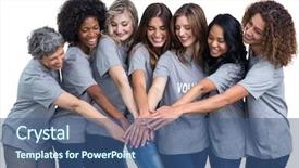  Presentation with unity - Slides with happy volunteers putting their hands background and a ocean colored foreground