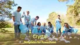  Presentation with charity - Slides enhanced with happy volunteers with garbage background and a tawny brown colored foreground