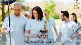  Presentation with plant ecology - Slide deck enhanced with happy volunteers with tree background and a light blue colored foreground