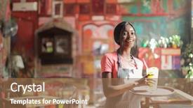  Presentation with waitress - Presentation design consisting of happy waitress serving a drink background and a coral colored foreground