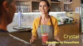  Presentation with cafeteria - Beautiful presentation theme featuring happy-waitress-serving-strawberry-shake backdrop and a tawny brown colored foreground