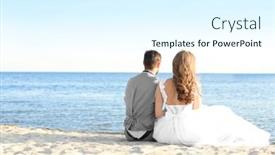  Presentation with beach wedding - Theme consisting of happy wedding couple on sea beach background and a sky blue colored foreground