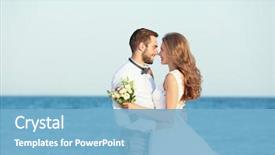  Presentation with beach wedding - Audience pleasing PPT layouts consisting of happy wedding couple on sea backdrop and a light blue colored foreground