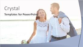  Presentation with beach wedding - PPT theme having happy wedding couple on sea beach background and a white colored foreground