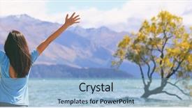  Presentation with destination success - Amazing PPT theme having happy wellness freedom woman backdrop and a light blue colored foreground